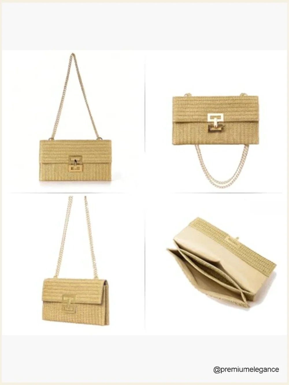 Handwoven Faux Straw Clutch Evening Bag Adjustable Chain Shoulder